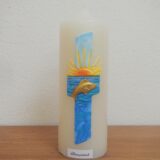 Taufkerze Junge/Mädchen "Kreuz mit Fisch und Sonne" aus Wachs - ohne Namen - eingeschmolzen – Bild 2
