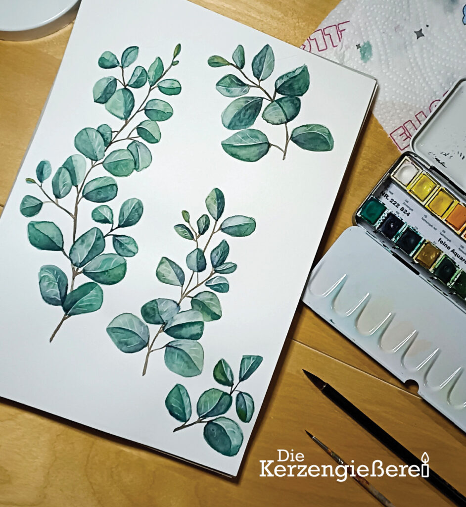 Kerzenmotive selbstgemalt mit Aquarellfarben