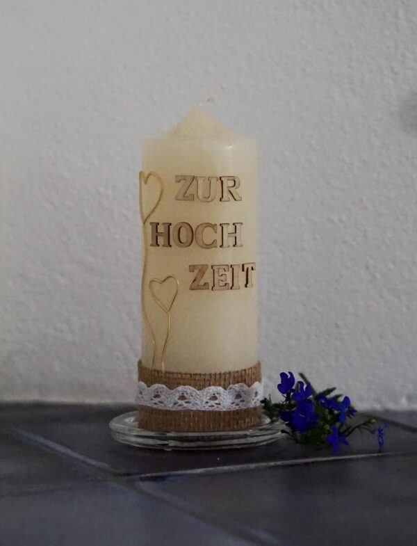 Hochzeitskerze Juteband Herzen