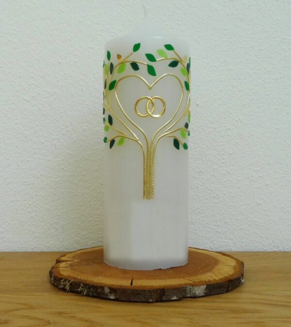 Kerze Kerze mit Blättern und Baum, Wachsmotivmit Blättern und Baum, Wachsmotiv