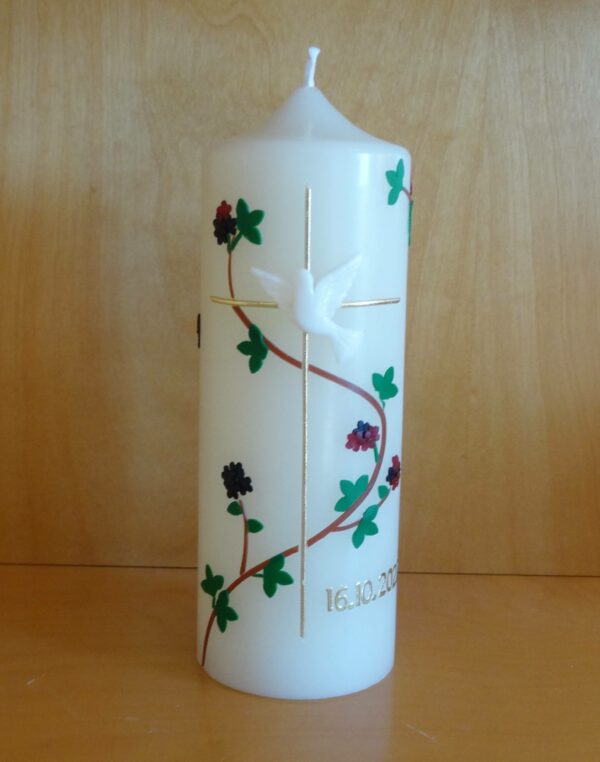 Taufkerze "Brombeer-Ranken", Wachsmotive, personalisiert