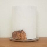 EXQUISITE Ovale Kerze mit ECHTHOLZSTÜCK und 2 Teelichteinsätzen, aus Stearin mit Kristall-Optik,  21 x 14 x 8 cm, Weiß, unsere exquisiteste Kerze! – Bild 2