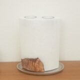 EXQUISITE Ovale Kerze mit ECHTHOLZSTÜCK und 2 Teelichteinsätzen, aus Stearin mit Kristall-Optik,  21 x 14 x 8 cm, Weiß, unsere exquisiteste Kerze! – Bild 3