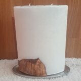 EXQUISITE Ovale Kerze mit ECHTHOLZSTÜCK und 2 Teelichteinsätzen, aus Stearin mit Kristall-Optik,  21 x 14 x 8 cm, Weiß, unsere exquisiteste Kerze! – Bild 5