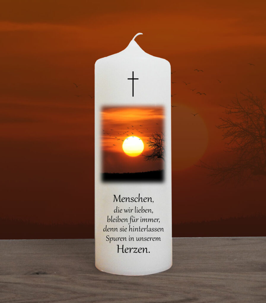 NACHHALTIGE Trauerkerze "Sonnenuntergang" Spruch Menschen, die wir