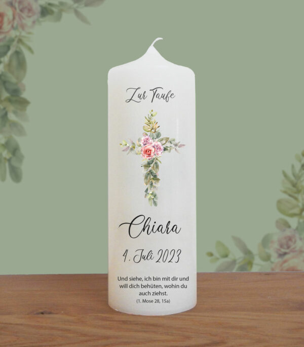 Taufkerze CHIARA Onlineshop Kreuz mit Rose