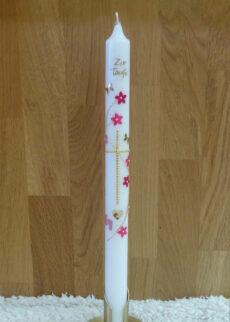 taufkerze rosa gold mit Babyfüßen