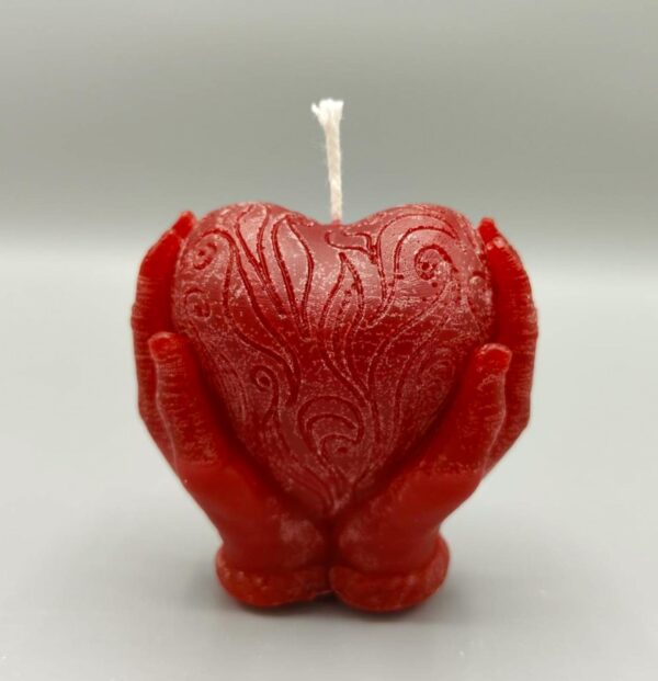 3D Kerze Herz mit Händen rot