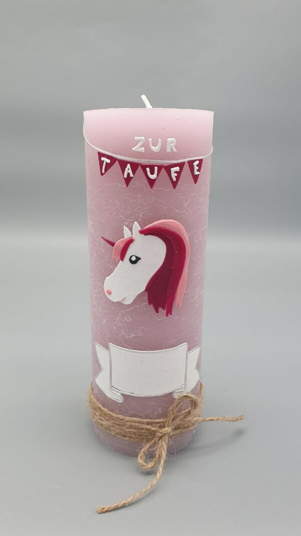 Einhorn Rustik rustic Taufkerze 19x7cm Lebenskerze Mädchen rosa