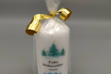 Geschenkverpackung Geschenkkerze Cellophan Säckchen und Band Vorne