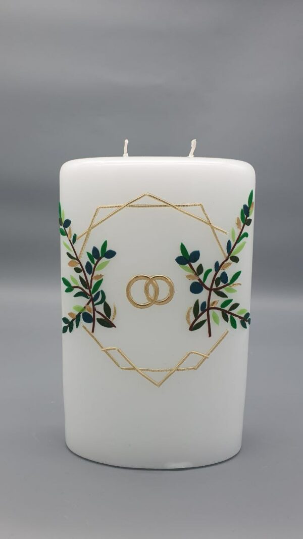 Premium Hochzeitskerze "Blätterzauber" Oval mit 2 Dochte, Wachsmotiv, 24 x 7 x 16 cm, eindrucksvoll groß, personalisiert – Bild 3