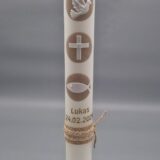 Premium Taufkerze, Lebenskerze, "Modern Motive in Taupe", 25 x 7 cm, Wachsmotive, schöne Bänder, personalisiert – Bild 3