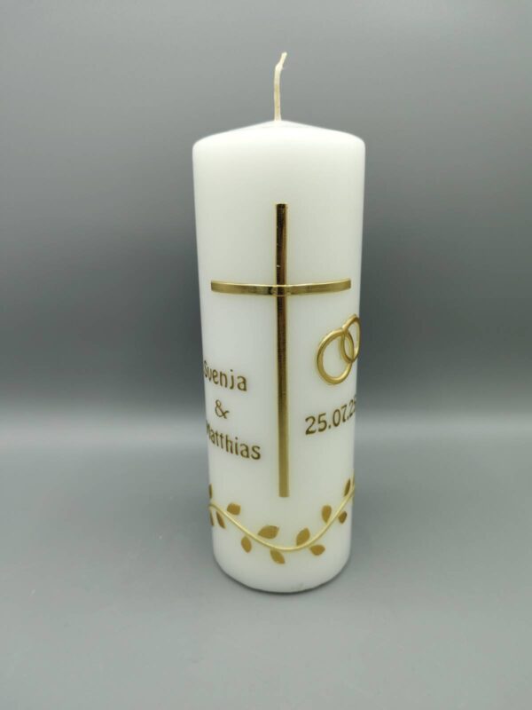 hochzeitskerze gold blaetterranke kreuz