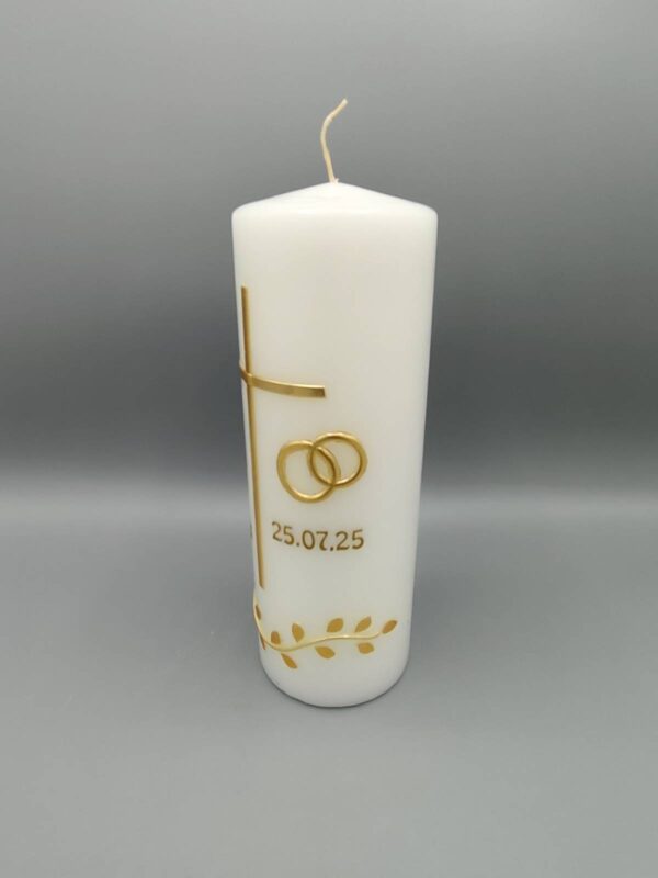 hochzeitskerze gold blaetterranke kreuz