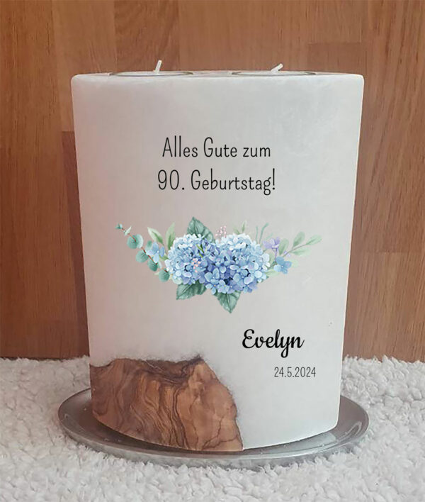 Glueckwunschkerze 90er Geburtstag Hortensien