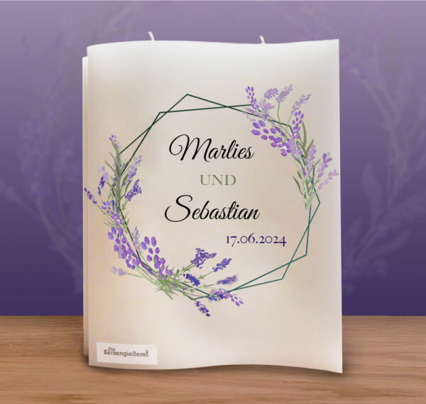Hochzeitskerze Doppel Welle Lavendel
