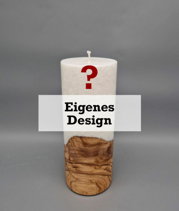 Premium Stumpenkerze mit HOLZELEMENT und DOCHT, 20 x 8 cm, Stearin, mit Wunsch-Design von Grafikerin gestaltet oder nach Foto Vorlage