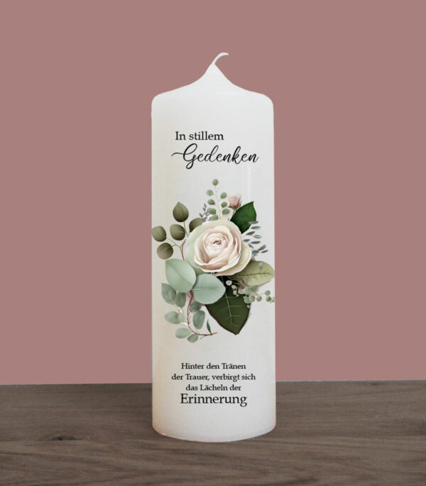 Trauerkerzen Stumpenkerze 7cm rose spruch