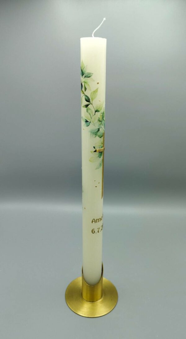 taufkerze blaetter Goldenem Kreuz