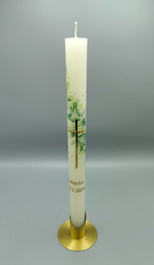 taufkerze blaetter Goldenem Kreuz
