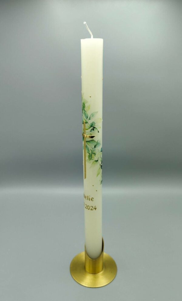 taufkerze blaetter Goldenem Kreuz