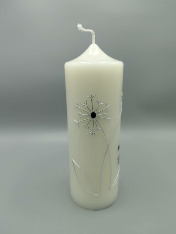 trauerkerze Pusteblume silber personalisierbar 20x7