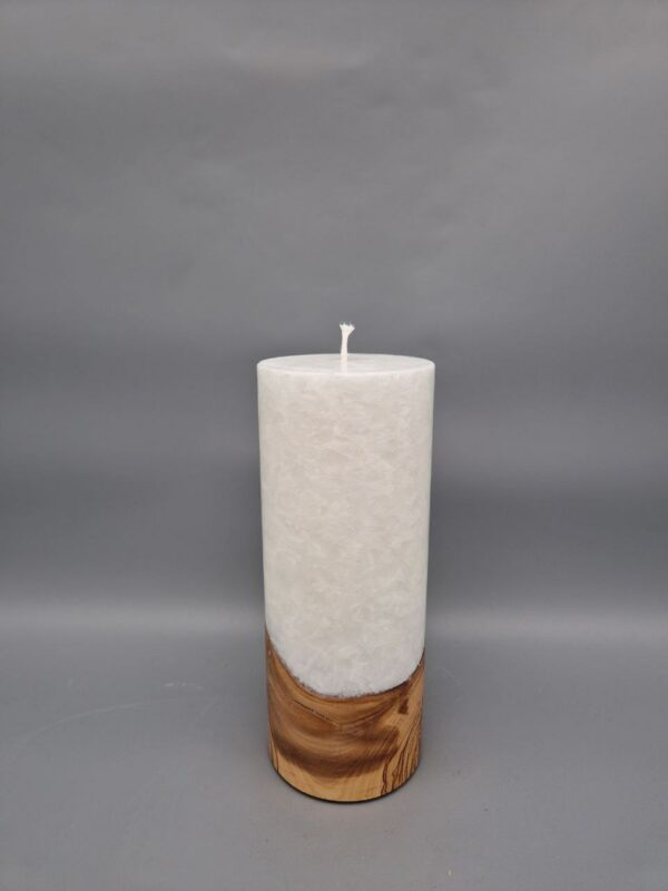 Premium Stumpenkerze mit HOLZELEMENT und DOCHT, 20 x 8 cm, Stearin, mit Wunsch-Design von Grafikerin gestaltet oder nach Foto Vorlage – Bild 2