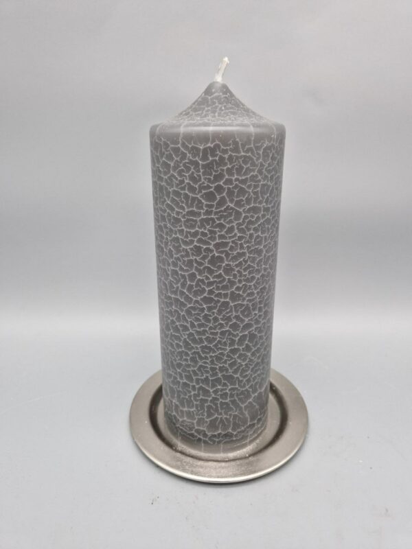 Stumpenkerze "Winterzauber", Dunkelgrau, Crash Look, nachhaltig aus Recyclingwachs, 20 x 7 cm