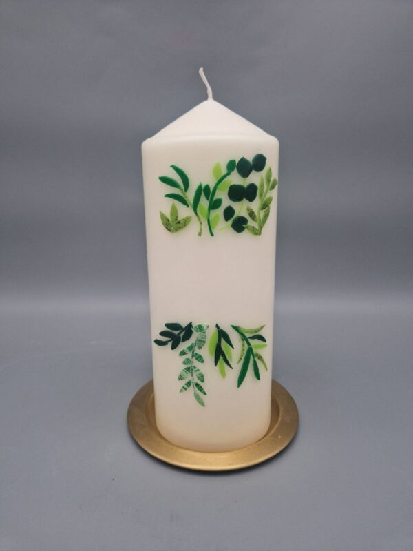 Trauerkerze "Blätterwald", Wachsmotive, 20 x 7 cm, personalisiert mit Namen, Geburts- und Sterbedatum