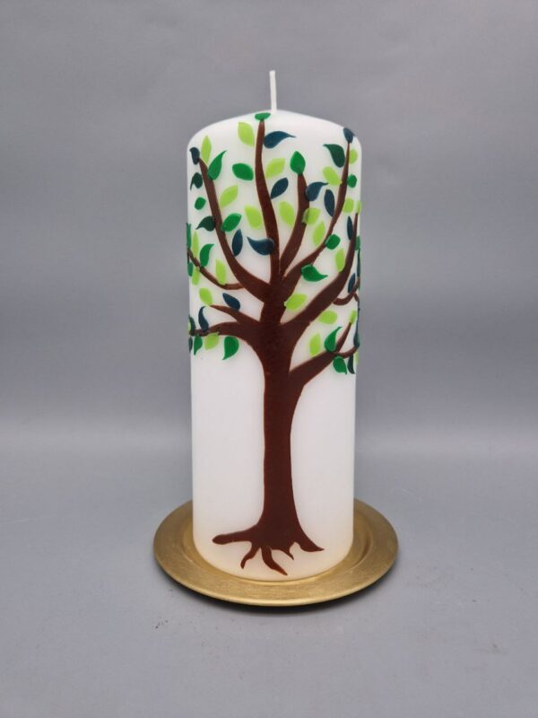 Hochzeitskerze "Lebensbaum für Naturliebhaber", Hochzeitskerze, Wachsmotiv, 20 x 8 cm, personalisiert in Gold oder Silber