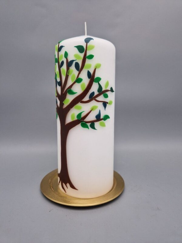Hochzeitskerze "Lebensbaum für Naturliebhaber", Hochzeitskerze, Wachsmotiv, 20 x 8 cm, personalisiert in Gold oder Silber – Bild 3