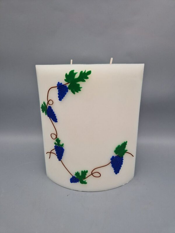 Premium Geburtstagskerze "Weintrauben und Weinblätter" zum 80er, 85er, 90er etc. Ovale Kerze mit 2 Teelichtern, aus Recyclingwachs, Wachsmotiv, 19 x 14 x 8 cm, personalisiert – Bild 3