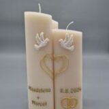 2-teilige Hochzeitskerze "Duett mit Dir", mit Wachsmotiv, sehr ausgefallen, creme, Recycling-Wachs,  personalisiert