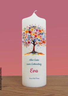 Geburtstagskerze "Flower-Tree", 20 x 7 cm, Druckmotiv, Recycling-Wachs, personalisiert