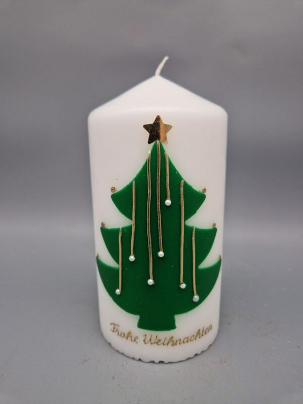 Weihnachtsbaumkerze "O du schöne Weihnachtszeit", 15 x 7,5 cm, Wachsmotiv, Aufschrift: Frohe Weihnachten – Bild 2