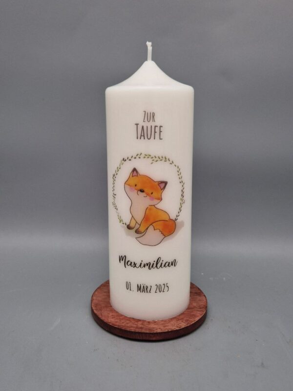 Taufkerze "Fuchs", handgezeichnetes Motiv, personalisiert – Bild 4