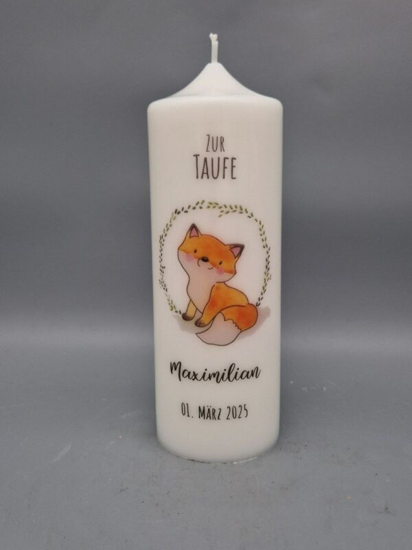 Taufkerze "Fuchs", handgezeichnetes Motiv, personalisiert – Bild 3