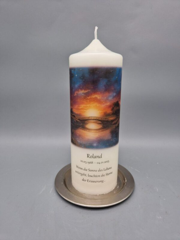 NACHHALTIGE Trauerkerze "Wenn die Sonne des Lebens untergeht,....", 20 x 7 cm, Druckmotiv, Recyclingwachs, schöner Spruch, personalisiert – Bild 4