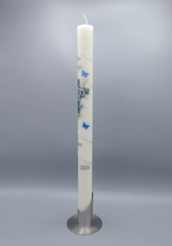 NACHHALTIGES 2-teiliges Taufkerzen-Set "Blau-Silberne Romantik", Tauf- und Lebenskerze, Druck- und Wachs, aus Recycling-Wachs, personalisiert – Bild 7