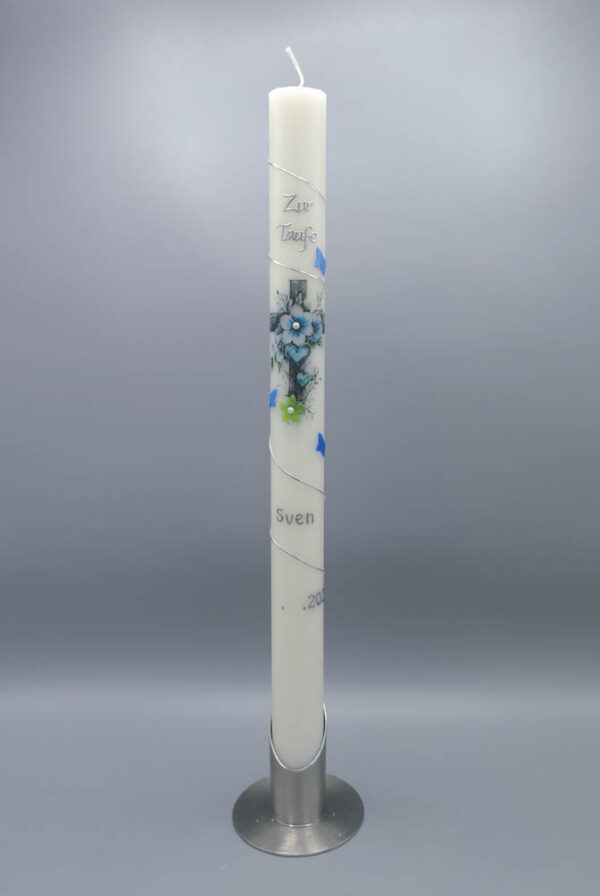 NACHHALTIGES 2-teiliges Taufkerzen-Set "Blau-Silberne Romantik", Tauf- und Lebenskerze, Druck- und Wachs, aus Recycling-Wachs, personalisiert – Bild 6