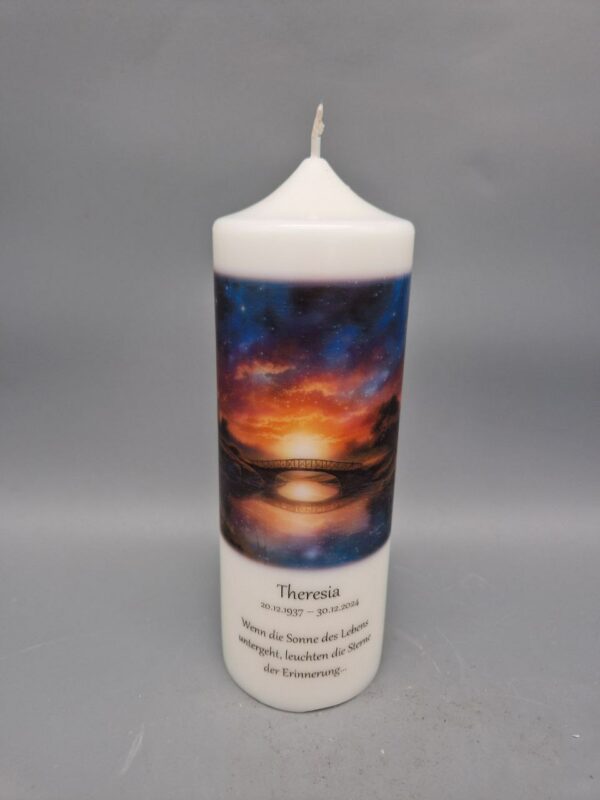 NACHHALTIGE Trauerkerze "Wenn die Sonne des Lebens untergeht,....", 20 x 7 cm, Druckmotiv, Recyclingwachs, schöner Spruch, personalisiert – Bild 3