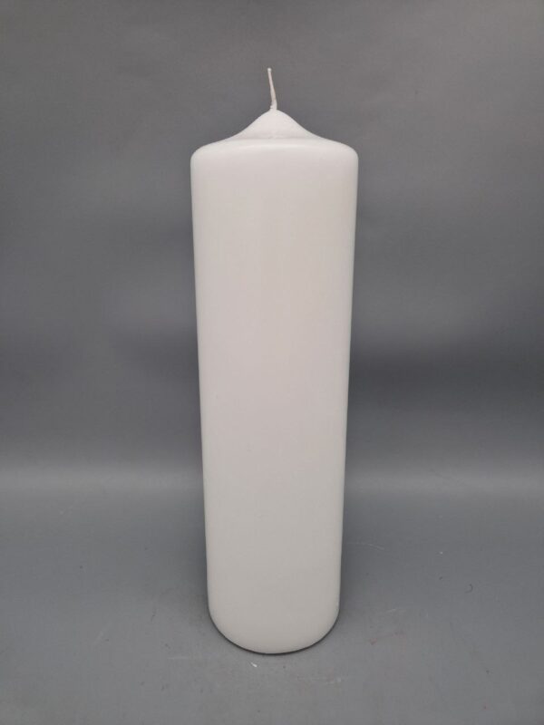 Stumpenkerze 25 x 7 cm, als Hochzeitskerze, Taufkerze, bietet viel Platz für aufwendige Kreationen und schmückende Bänder, WEISS – Bild 2