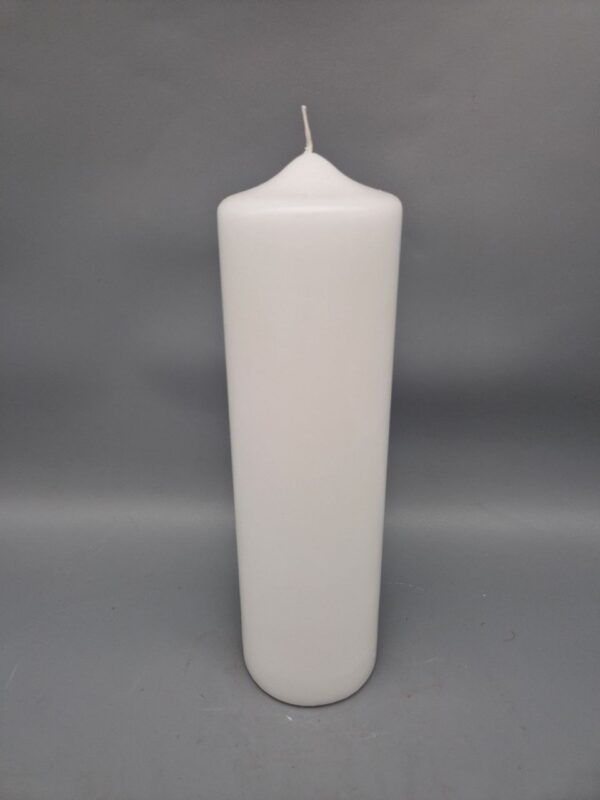Stumpenkerze 25 x 7 cm, als Hochzeitskerze, Taufkerze, bietet viel Platz für aufwendige Kreationen und schmückende Bänder, WEISS – Bild 3