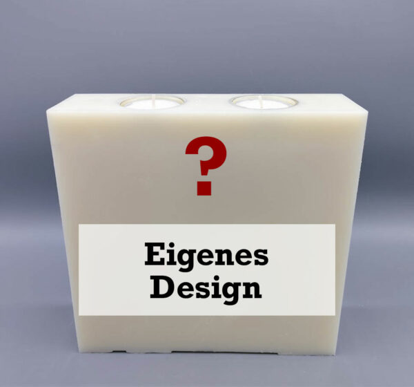 Nachhaltige Blockkerze mit 2 Teelichtern, mit Wunsch-Design, von Grafikerin gestaltet oder nach Foto-Vorlage, 20 x 20 x 7 cm, aus Recyclingwachs, leicht creme