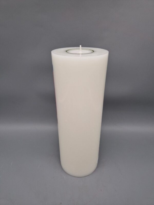 NACHHALTIGE Kerze mit TEELICHTEINSATZ, 25 x 9 cm, mit Wunsch-Design, von Grafikerin gestaltet oder nach Foto-Vorlage, Recycling-Wachs, weiß oder creme – Bild 2