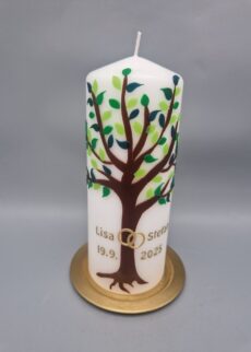 Hochzeitskerze "Lebensbaum für Naturliebhaber", 20 x 8 cm, Wachsmotive, personalisiert