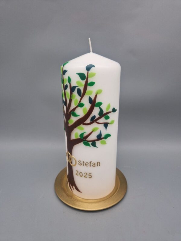 Hochzeitskerze "Lebensbaum für Naturliebhaber", 20 x 8 cm, Wachsmotive, personalisiert – Bild 5
