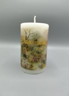 Dankeskerze, 10 x 6 cm, "Blumengarten", Text: Dankeschön, nachhaltig aus 100% Recycling-Wachs, mit indiv. Widmung