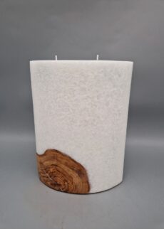 EXQUISITE ovale Kerze mit ECHTHOLZSTÜCK und 2 Dochte, aus Stearin mit Kristall-Optik,  21 x 15 x 8 cm, unsere exquisiteste Kerze!
