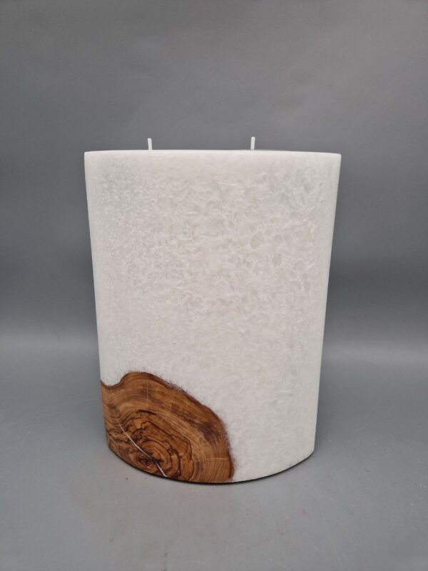 EXQUISITE ovale Kerze mit ECHTHOLZSTÜCK und 2 Dochte, aus Stearin mit Kristall-Optik,  21 x 15 x 8 cm, unsere exquisiteste Kerze!